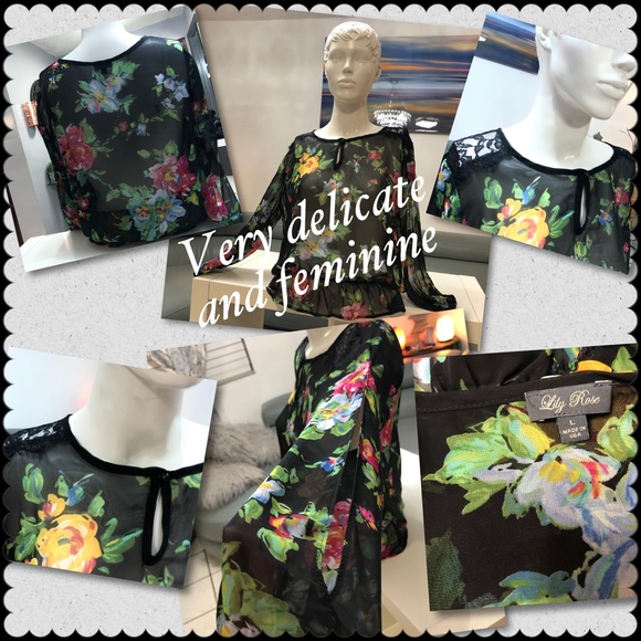 Floral very feminine blouse with slits on sleeves - Picture 3 of 8